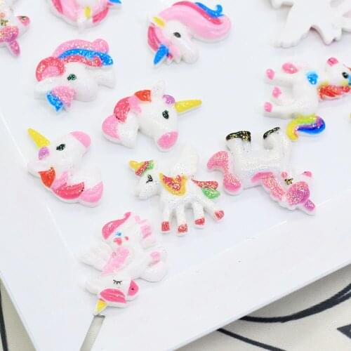 100/50 pcsMixed Random Cute Resin Glitter Unicorn-Horse Flatback Cabochon For DIY Phone Decor And Scrapbook Embellishment Gifts
