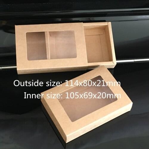 20Pcs/Lot Regular Brown Kraft Paper Drawer Boxes With PVC, Storage Push Pull Drawer Boxes For Chocolate Biscuits Bars