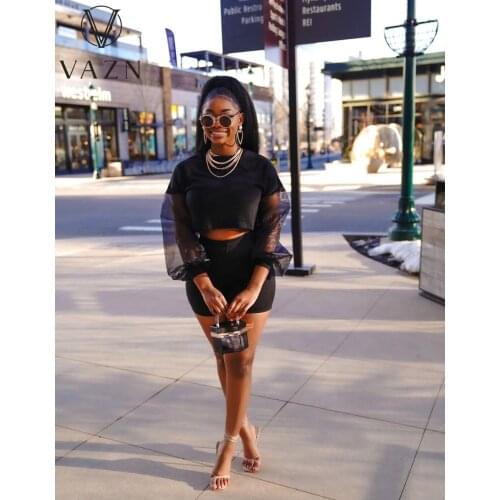 VAZN 2021 European and American Fashion Leisure Spring and Summer Style Net Gauze Sunshade Sleeve Two-Piece Set