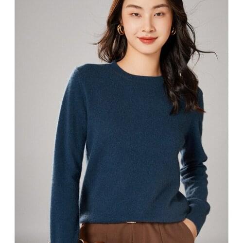 2021 woman winter 100% Cashmere sweaters knitted Pullovers jumper Warm Female O-neck blouse blue long sleeve clothing