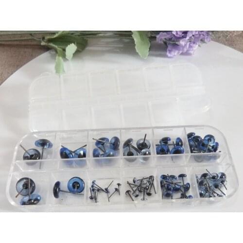 70pcs/lot 3/4/5/6/7/8/9/10/11/12mm mix size blue glass pin toy eyes for diy doll findings