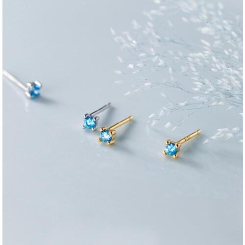 925 Sterling Silver Blue Zirconia Tiny 3mm Post Stud Earrings A1949