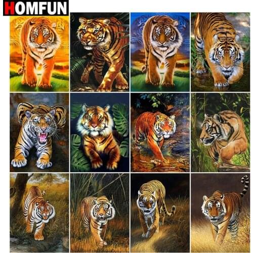 HOMFUN Full Square/Round Drill 5D DIY Diamond Painting "Animal Tiger scene" Embroidery Cross Stitch 5D Home Decor Gift