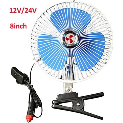 12V/24V Mini 8inch Car Auto Air Cooling Fan Low Noise Clip-on 25W Car Auto Cooler Car Fan Accessories Summer Air Fan For Truck