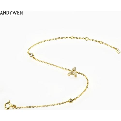 ANDYWEN 925 Sterling Silver Initial A Bracelet Letter A M Alphabet 26 Name Crystal CZ Zircon Bangle Long Women Luxury Jewelry