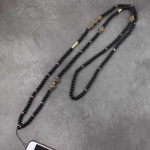 2020 Black Wood Beads key chain Lanyard For Girls Phone Necklace Strap Lanyard for Keys Hang Chain Mobile Chain