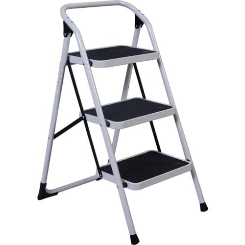 Home Use 3-Step Short Handrail Iron Ladder Black White Portable Folding Step Step Ladder Household Tools