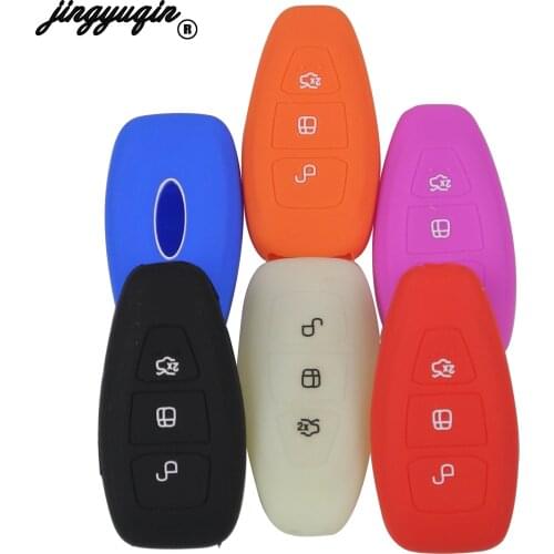 Jingyuqin 3 Button Silicone Car Key Case Cover For Ford Focus 3 MK3 Mondeo Fiesta Kuga Escape Ecosport 2013 2014 Smart Car Style
