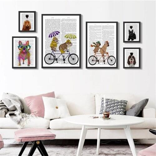 Farm Decoracion Hanging Wall Art Paper Dog Poster Cute Vin Dog Ride Bike Wall Pictures Home Decor Kids Room Decor poster