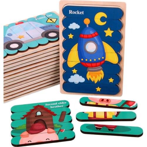 Early childhood education cartoon fun puzzle creative bar puzzle traffic animal double-sided recognition Jigsaw puzzle toys