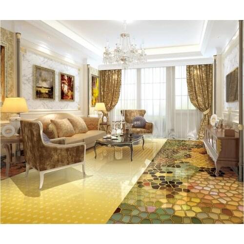 Home Decoration 3d floor painting wallpaper High-end graphics golden parquet floor pvc self-adhesive wallpaper