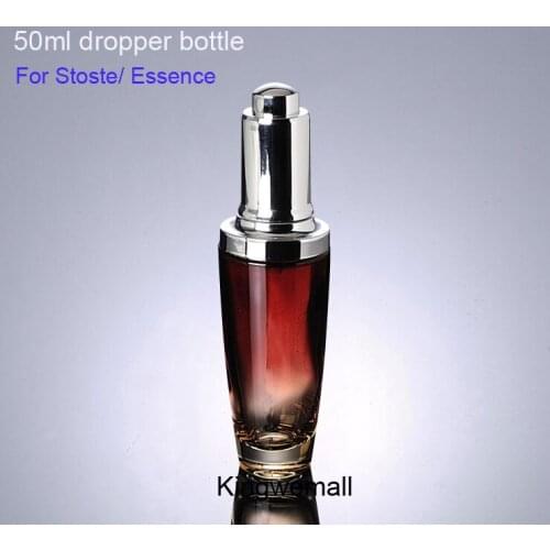 300pcs/ lot 50ML Red Glass Dropper Bottle, 50ML serum Vial, 50ml Cosmetic Packaging, Display Container with silver cap