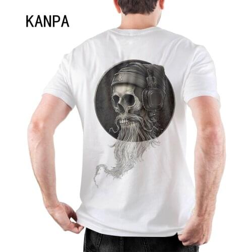 DJ Skull Cool Graphic T Shirts for Men Short Sleeve Basic Cotton T-Shirt Man White Top Tee Summer High Street Clothing 2021