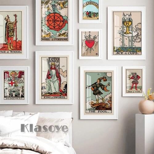 Tarot Card Art Prints Retro Poster Sun Watercolour Wall Decor Vintage Canvas Painting Modern Living Room Home Decorate Picture