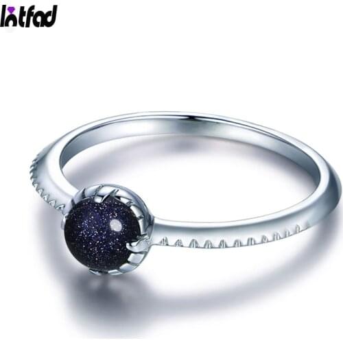 New Fashion 925 Sterling Silver Ring for Women Men with Bezel Setting Blue Sandstone Ring Fine Party Jewelry Gifts