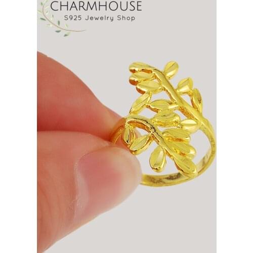 Bague Femme Pure Gold Color Rings for Women Leaf Long Ring Adjustable Wedding Bridal Jewelry Accessories Bijoux Anillos