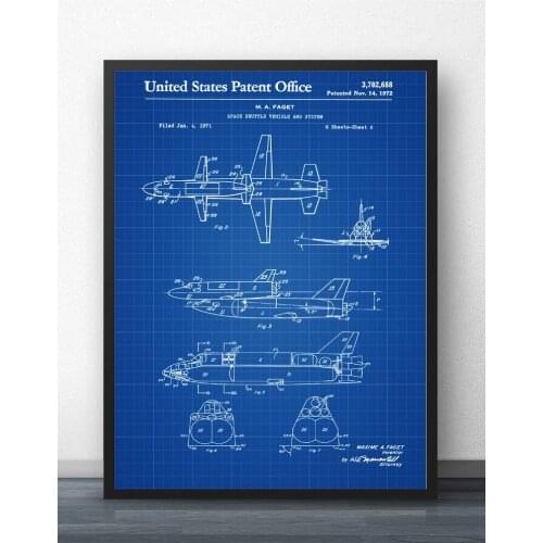 Space Shuttle Vehicle Patent Blueprint Wall Art Paint Wall Decor Canvas Prints Canvas Art Poster Oil Paintings No Frame