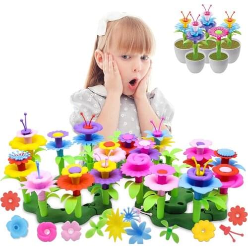 Colorful Flower Blocks Kids Toys Montessori DIY Landscape Building Blocks Girls Toys Craft Art Educational Toys For Children
