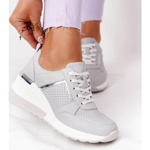 Fashion Women Sneakers Lace-Up Wedge Sports Shoes Women Vulcanized Shoes Casual Platform Ladies Breathable Females Sneakers