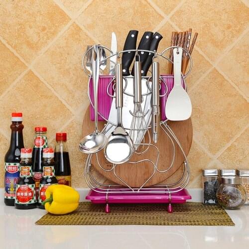 Kitchen Organizer Pot Lid Rack Stainless Steel Spoon Holder Pot Lid Shelf Cooking Dish Rack Pan Cover Stand Kitchen Accessories