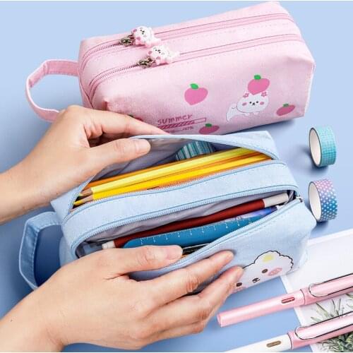 Cute Double-Layer Pencil Bag Creative Pen Case Cartoon Kawaii Pencilcase Bag Large Capacity Stationery School Box Pencils Pouch
