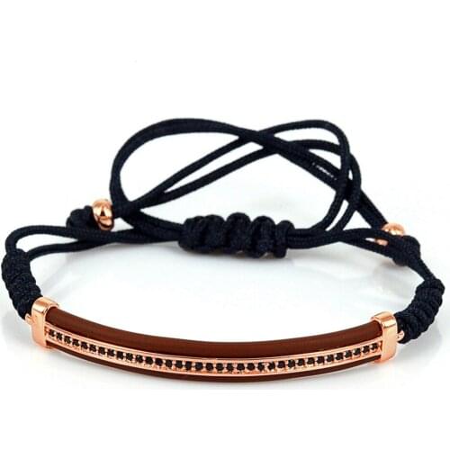Famous Brand Men River Protection Bracelet, Micro Pave Black CZ Beads Leather Bangles & Bracelets for Men Gift
