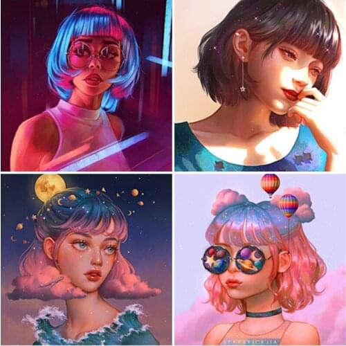 DIY Cartoon Diamond Painting Full Square Round Drill Embroidery Cute Girl Picture Mosaic Cross Stitch Kit Home Art Decor Gifts