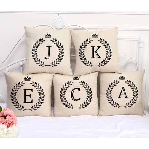 26 Letters Pillow Cases Crown 45*45cm Cotton Linen Throw Pillow Cushion Cover Car Letter Home Decoration Sofa Decor Kissenbezug