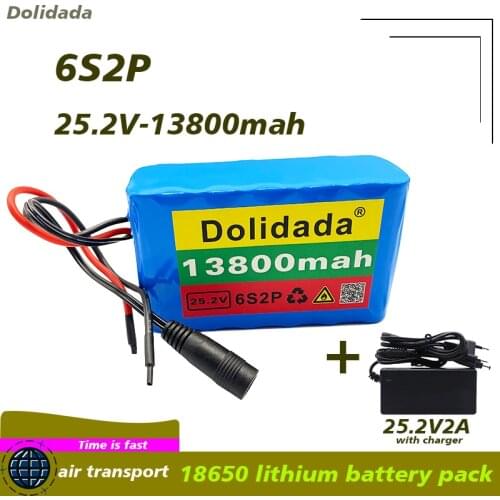 New 6s2p 25.2V 13800mah 18650 battery pack 25.2v 13800mah elettrico della bicicletta batteria con BMS with charger