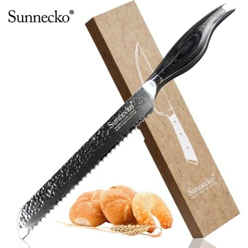 SUNNECKO 8 inches Bread Knife Cooking Tools Japanese Damascus VG10 Steel Sharp Blade Kitchen Knives Pakka Wood Handle