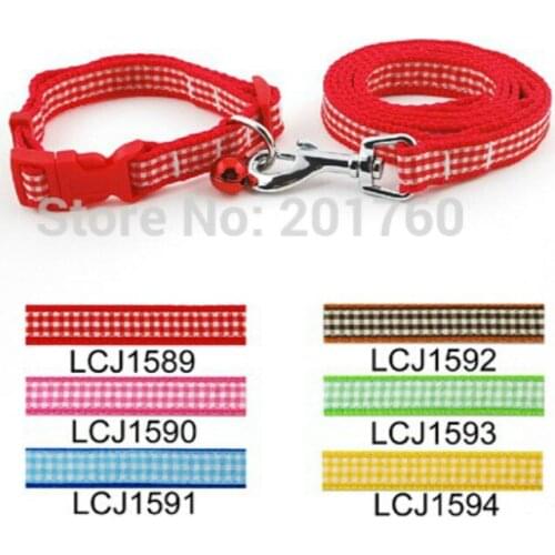 1.5cm Pet Dog Checkers Print Collar Leash Lead Set (6 Colors) 12pcs/lot Lcj1589