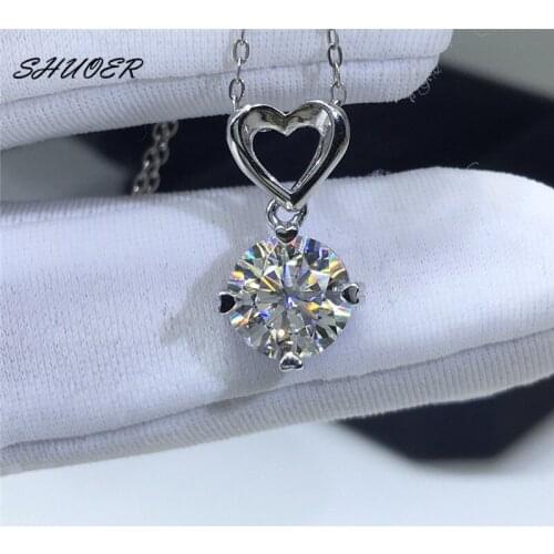 Classic 4 Claws 925 Sterling Silver Brilliant Cut Pass Diamond Tester 2 Carat D Color Moissanite Heart Shape Pendant Necklace