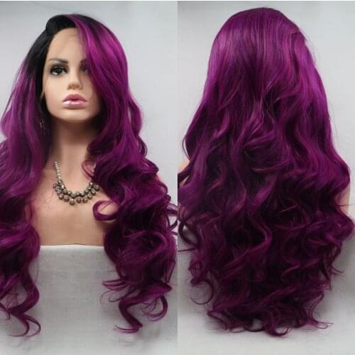 Purple Ombre Medium Wave Daily Synthetic Wigs For Black White Women Cosplay Natural Fiber Fake Hair Heat Resistant Wavy Wig
