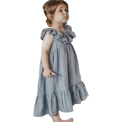 Ruffles Baby Girls Dress Cotton Linen Toddler Summer Clothes Casual Beach Children Outfit Kids Ankle Length