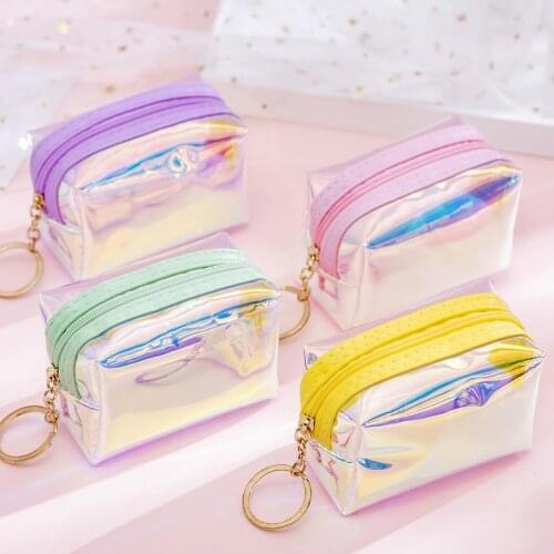 Transparent Women Small Wallet Laser Zipper Coin Purses Bag Clutch Fashion Handbag Female Key Purse Mini Cosmetics Storage Pouch