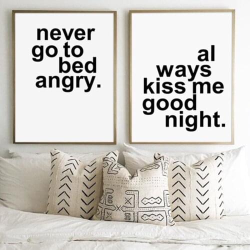 Modern Letter Wall Art Print Always Kiss Me Good Night Bedroom Couple Canvas Painting Romantic home Wall Decor
