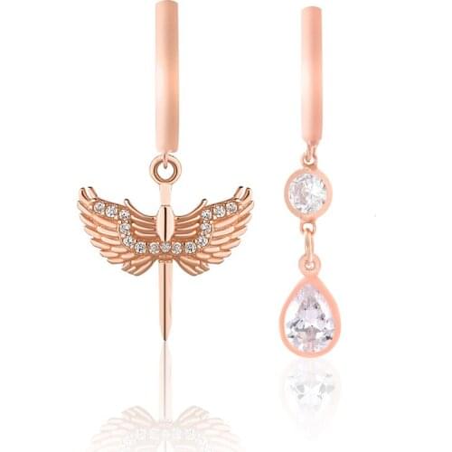Stylish 925 Sterling Silver Earrings Angel Wings Jewelry For Women Rose Gold Plated With Zircon Drop Earrings