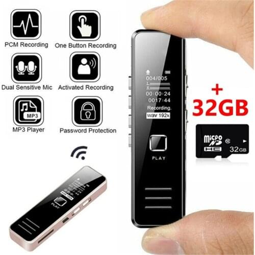 USB Sound Recorder 32GB Rechargeable Digital Audio Sound Recorder Dictaphone MP3 Player DSP Noise Reduction HD Remote Recording