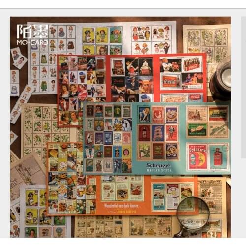 Vintage Stamp memories philatelic series retro posters music note food advertising stickers DIY planner scrapbooking label stick