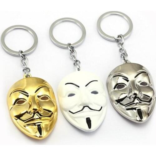 MQCHUN Jewelry V for Vendetta Movie Keychain ANONYMOUS GUY Mask Metal Bag Car Key Chain Keyring Pendant For Man Women Gift
