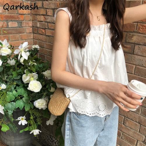 Camisole Women Ruffles Chic Japanese Style Sweet Solid Female Soft Ins Loose Casual Summer Fashion Classic Girlish Mujer Tops