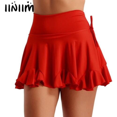 Iiniim Womens Pole Dance Skirt Rumba Sexy Mini Clubwear High Waist Costume Dance Skirt Femme Evening Parties Dancewear