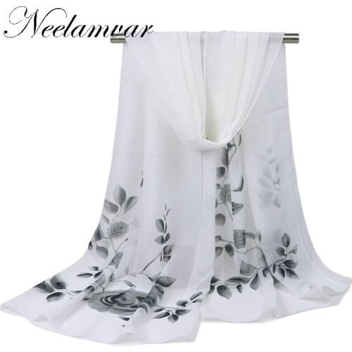 New fashion plants FLOWER print soft silk chiffon brand scarf women spring and autumn WINTER ladies scarves 2019 shawl wrap