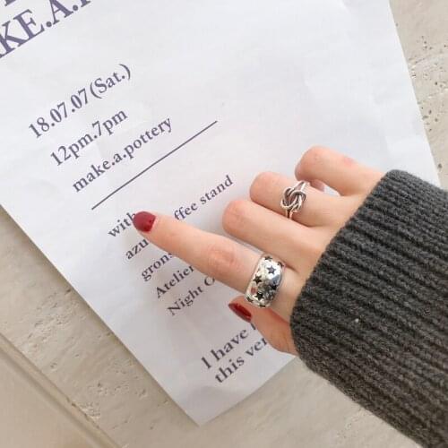 Gothic S925 Sterling Silver Star Coil Knot Wide Rings Set Female Hot Fashion Couple Punk Girls Gift Adjustable Wholesale Vintage