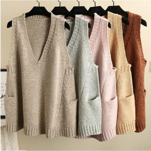 Large Size Knit Vest Female Autumn Korean Long Loose Knitwear V-neck Women Winter Pullover Sleeveless Coat Knitting Waistcoat