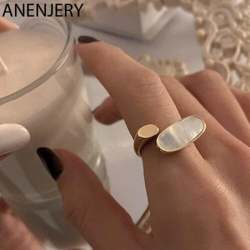 ANENJERY 925 Sterling Silver Shell Geometric Rings For Women Niche Design Fashion Personality Simple Golden Rings Wholesale