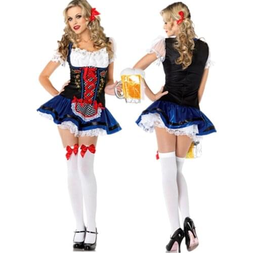 Ladies Beer Maid Oktoberfest Dirndl Dress German Heidi Wench Uniform Cosplay Costume Party Dress