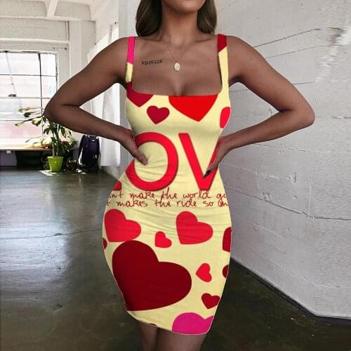 KYKU Love Dresses Women Couples Bodycon Dress Romantic Halter Sleeveless Party Ladies Dresses Womens Clothing Mini Evening