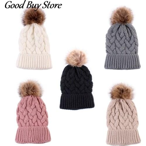 Winter Knitting Wool Hats Keep Warm Women Pompom Hat Outdoor Skiing Cycling Hiking Beanies Caps Knitted Chapeau Stretch Headwear