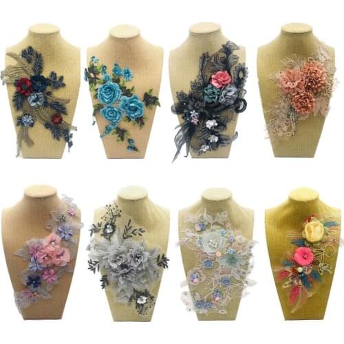2019 22/species Optional Embroidery lace collar pearl beads 3D flower applique wedding clothing decoration Boutonniere Patches